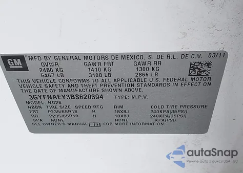 2011 Cadillac Srx Luxury Collection from USA, damaged, VIN 3GYFNAEY3BS620394